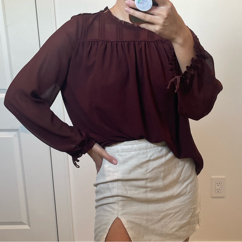 Aritzia Wilfred Maroon High Neck Blouse